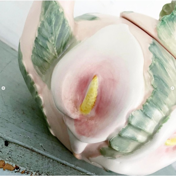 Vintage Teapot Calla Lily Fitz Floyd Emboss Hand-Painted Flower Japan 42oz 1987 - Picture 5 of 9